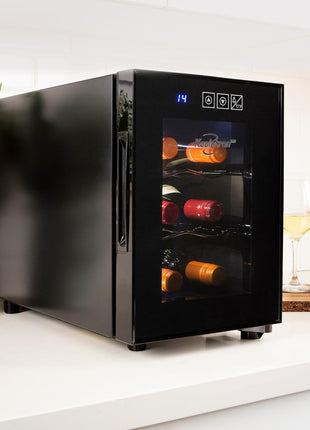 Koolatron 6 Bottle Wine Fridge – Freestanding Wine Cooler with Glass Door, 0.6 cu ft (16 L) Beverage Can Refrigerator, Digital Temperature Control, Ideal for Red, White & Sparkling Wine, Champagne