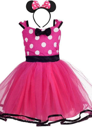 Dressy Daisy Toddler Girl Polka Dots Fancy Dress Up Costume Birthday Party Tulle Dresses with Headband Size 3T to 4T Hot Pink 203