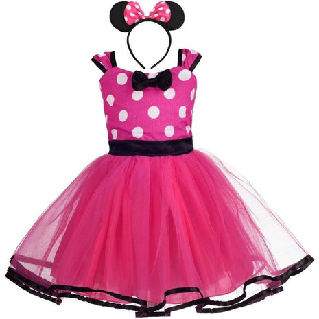 Dressy Daisy Toddler Girl Polka Dots Fancy Dress Up Costume Birthday Party Tulle Dresses with Headband Size 3T to 4T Hot Pink 203