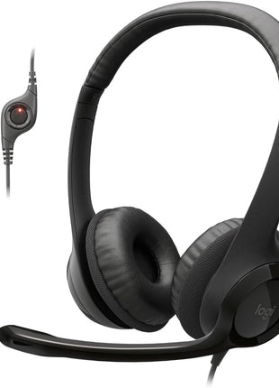 Logitech H390 Wired Headset PC/Laptop Stereo Headphones - Black | For PC/Laptop, stereo headphones, microphone, in-line controls, works with Chromebook