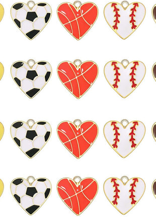 20PCS Sports Charms Enamel Basketball Baseball Pendant Charms for Jewelry Making Rhinestone Ball Game Softball Charms for Necklace Bracelet Earrings DIY Crafts