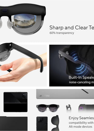 ASUS AirVision M1 Smart AR Glasses - 100" Micro-OLED Wearable Display, 1100 nits, Multi-Screen, Speakers, USB-C, Magnetic Shade, Designed for ROG Ally/Steam Deck/PC/iPhone 16/15/Android/Mac/Tablet