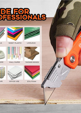 4-Pack Box Cutter, Colorful Folding Utility Knife w/ 10 pcs Blades | Tough Design, Razor Sharp Blade, Comfortable Handle, Can cut Drywall, Sheet Plastic, Linoleum, Boxes, Rope