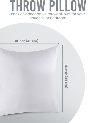 Utopia Bedding 18x18 Pillow Inserts, White Throw Pillows for Couch, 2 Pack | Indoor cushion inserts for bed, sofa & couch, Supportive & fluffy decorative pillows for everyday comfort, Set of 2, White