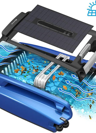 Betta SE Solar Powered Automatic Robotic Pool Surface Skimmer Cleaner with 24/7 Continuous Cleaning Battery Power and Re-Engineered Twin Salt Chlorine Tolerant Motors (Blue)