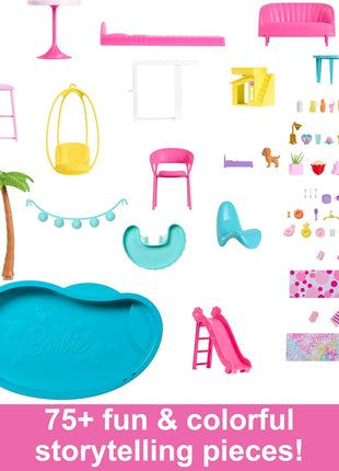 Barbie DreamHouse, Pool Party Doll House | 75+ Pieces and 3-Story Slide, Barbie House Playset, Pet Elevator and Puppy Play Areas