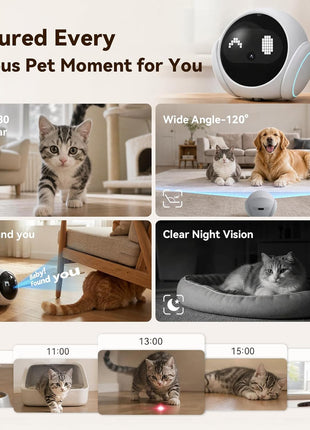 Vivideye Pet Camera 1080P, Movable Robot Security Camera for Dog Cat, Rolling Robot Indoor Camera with Talk,Battery-Operated, Auto-Recharge, Night Vision,SD/Cloud Storage, Pet/Human/Voice Detection
