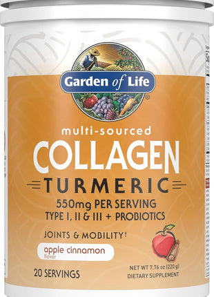 Garden of Life Multi-Sourced Collagen Powder with Turmeric, Apple Cinnamon | Collagen Peptides with Turmeric Powder, Supplement Drink Mix