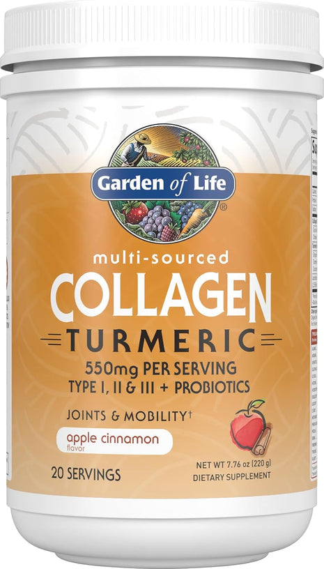 Garden of Life Multi-Sourced Collagen Powder with Turmeric, Apple Cinnamon | Collagen Peptides with Turmeric Powder, Supplement Drink Mix