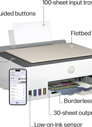 HP Smart Tank 5000 Wireless All-in-One Ink Tank Printer, Scanner, Copier with 2 Years of Ink Included, Best-for-Home, Cartridge-Free, Refillable and AI-Enabled. (5D1B6A)
