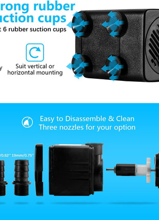 Fountain Pump, 400GPH Submersible , Durable 25W Outdoor Water Pump with 6.5ft Power Cord, 3 Nozzles for Aquarium, Pond, Fish Tank, Water Pump Hydroponics, Backyard Fountain