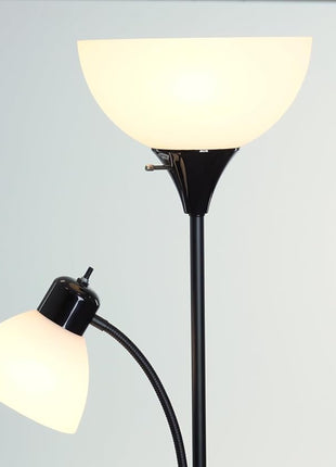 GLOBE Electric 67135 72 inch Torchiere Floor Lamp and Adjustable Reading Light, Matte Black, Frosted Shade, Dual Rotary Switch, 3-Step Dimming, Modern Lighting for Living Room or Office