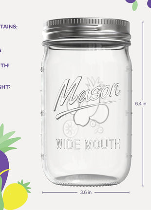 SEWANTA Wide Mouth Mason Jars 32 oz [4 Pack] With Mason Jar Lids and Bands, Mason Jars 32 oz - For Canning, Fermenting, Pickling - Jar Decor - Microwave/Dishwasher Safe.