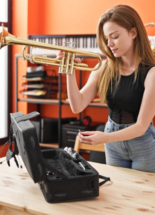 Eavnbaek Bb Standard Trumpet Set for Beginner or Advanced Student, Brass Student Trumpet Instrument with Hard Case, Cleaning Kit, 7C Mouthpiece and Gloves (Gold)