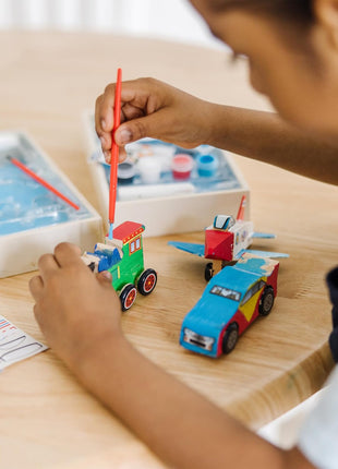 Melissa & Doug Decorate-Your-Own Wooden Craft Kits Set - Plane, Train, and Race Car