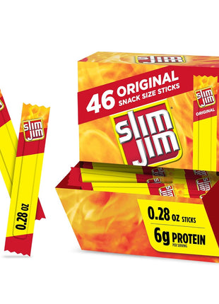 Slim Jim Smoked Meat Sticks, Original Flavor, 6g Protein Per Serving, Snack Size, Lunchbox Snack, 0.28 oz. (46 Count)