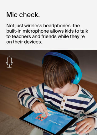 Belkin SoundForm Mini - Wireless Bluetooth Kids Headphones, 30H Battery, 85dB Safe Volume Limit, Built-in Microphone - Toddler On-Ear Earphones for iPhone, iPad - Ideal for School - Blue w/Case