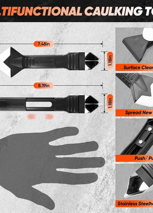 Saker Silicone Caulking Tool 3-in-1 Grout Removal Tool and Sealant Finishing Scraper with Stainless Steelhead, Caulk Remover and Seam Repair Kit for Bathroom, Kitchen, Floor, Window and Sink Joints