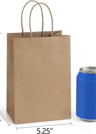 BagDream Gift Bags 100Pcs 5.25x3x8 Small Kraft Paper Gift Bags with Handles Bulk, Brown Paper Sacks for Small Business, Retail, Merchandise, Wedding Birthday Party Favor