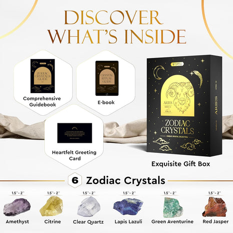 Wyspell Aries Crystal Set - 6 Raw Aries Healing Stones - Zodiac Gifts