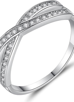 925 Sterling Silver CZ Ring, Creative Criss Cross Design X Ring for Women, Simulated Diamond Cubic Zirconia Ring Jewelry-Making-Patterns 7