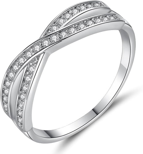 925 Sterling Silver CZ Ring, Creative Criss Cross Design X Ring for Women, Simulated Diamond Cubic Zirconia Ring Jewelry-Making-Patterns 7