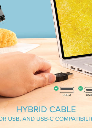 Plugable USB Digital Microscope 250x, 2MP Micro Camera with Flexible Arm Stand - Handheld USB & USB-C Microscope for Adults & Kids, Windows, Mac, ChromeOS, Linux, Android, iPad Compatible