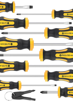 Amartisan 10-Piece Magnetic Screwdrivers Set, 5 Phillips and 5 Slotted Tips Professional Cushion Grip Screwdriver Set 2pcs Portable Multifunction Key Mini Screwdriver (Yellow)
