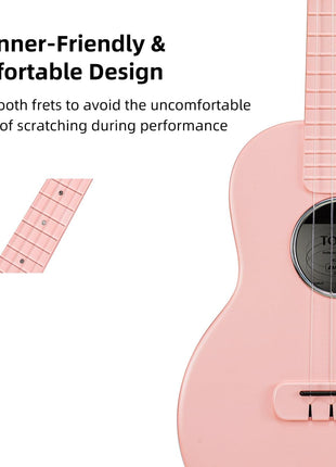 TOM 23" Carbon Fiber Concert Ukulele -Waterproof, Ultra-Lightweight (1.25 lbs),Beginner-Friendly Ukulele For Kids, Ideal For Professionals & Outdoor Adventures, Easy to Maintain (Pink)