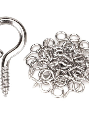 Aovchei Eye Screws, 50Pcs 1 inches 304 Heavy Duty Stainless Steel Screw Hooks, Self Tapping Eye Bolts, Indoor & Outdoor for Hanging Artwork