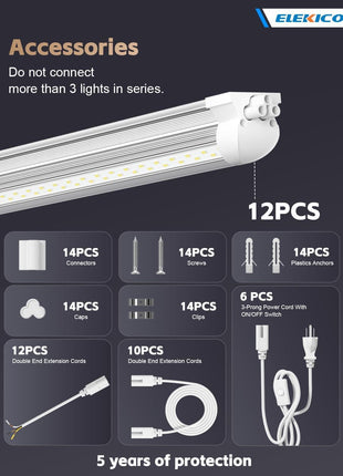 ELEKICO 12 Pack Super Bright 100w 8ft Led Shop Light, 15000lm 5000k V Shape 8' Led Shop Lights 8ft, Linkable 96" 8 Foot Shop Lights for Garage Workshop Shop Warehouse Lighting