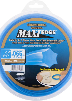 Arnold WLM-165 Maxi-Edge Commercial Grade String Trimmer Line with Cutting Tool, Universal Fit, 22 Refills, .065-Inch x 440-Foot, Blue