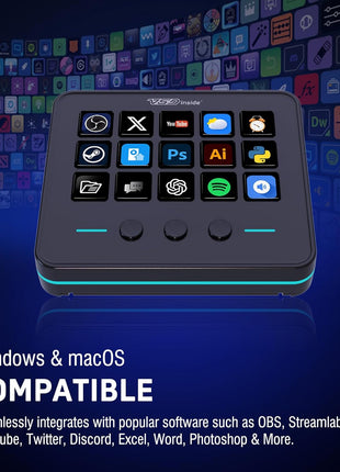 VSDINSIDE Macro Keypad, Stream Controller Deck Gaming Streaming Shortcut Keyboard, 18 Programmable Keys Customizable Visual AI Pad USB Soundboard for OBS, YouTube, Desk Office Setup, Laptop, PC, Mac