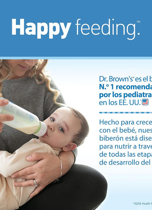 Dr. Brown's Natural Flow Anti-Colic Options+ Narrow Baby Bottle, 8 oz/250 mL, with Level 1 Slow Flow Nipples, 0m+, 4 Pack