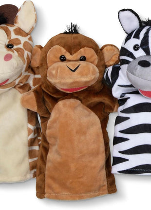 Melissa & Doug Safari Buddies Hand Puppets, Set of 6 (Elephant, Tiger, Parrot, Giraffe, Monkey, Zebra) Soft, Plush Puppet, Stuffed Animals, Pretend Play Toddler Toys for Girls & Boys 2+