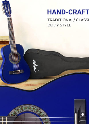 ADM Beginner Acoustic Classical Guitar 30 Inch Nylon Strings Wooden Guitar Bundle Kit for Kid Boy Girl Student Youth Guitarra Online Lessons with Gig Bag, Strap, Tuner, Extra Strings, Picks,Blue