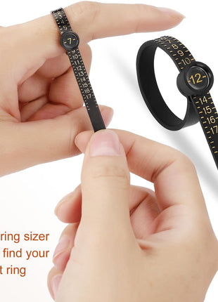 Ring Sizer Measuring Tool Kit, Ring Mandrel Measurer, 27 PCS Premium Steel Measuring Ring Tool, US Ring Size 0-13, 2 PCS Reusable Finger Size 1-17 USA Rings Size with Magnified Glass