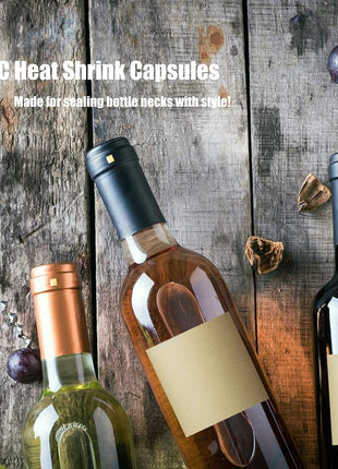 PVC Heat Shrink Capsules 120 Count Matte Black Wine Shrink Wrap Sleeves Caps Clear Bottle Corks Capsules for Professional, Wine Making Cellars and Home Use