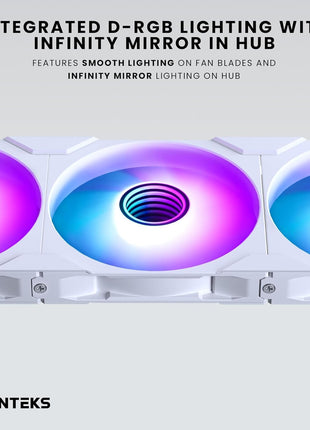 Phanteks M25-140 Gen2 Triple Pack, 3X 140mm ARGB High Performance Cooling Fans, Daisy-Chain Unified Fan Frame, Infinity Mirror hub, Single Cable Connection, White