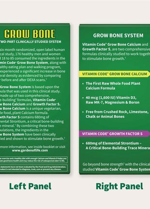Garden of Life Calcium Supplement - Vitamin Code Grow Bone Made with Whole Foods, Strontium, Magnesium, K2 MK7, Vitamin D3 & C Plus Probiotics for Gut Health, 30 Day Supply