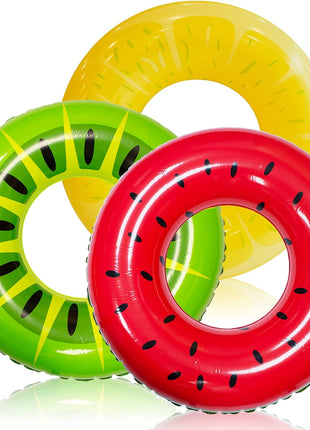 JOYIN Inflatable Swim Tube Raft (3 pack) with Summer Fruits Painting, Pool Toys for Swimming Pool Party Decorations