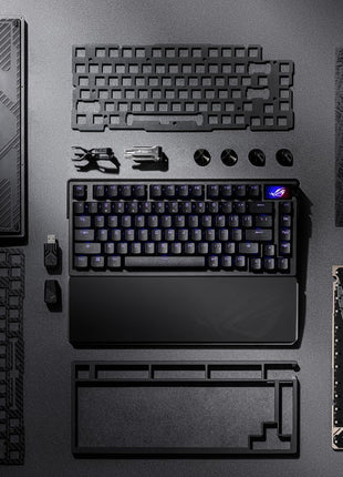ASUS ROG Azoth Extreme Wireless Mechanical Gaming Keyboard 75% TKL, ROG NX Snow Linear Switches, PBT Keycaps, Aluminum Chassis, Carbon Fiber, Gasket Mount, Color OLED Screen, PC/Mac Support - Black