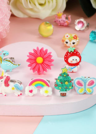 PinkSheep Little Girl Jewel Rings in Box | Adjustable,No Duplication, Girl Pretend Play and Dress Up Rings,Birthday Christmas Gift