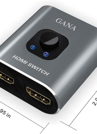 HDMI Switch 4k@60hz Splitter, GANA Aluminum Bidirectional HDMI Switcher 2 in 1 Out, Manual HDMI Hub Supports HD Compatible with Xbox PS5/4/3 Blu-Ray Player Fire Stick Roku