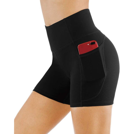 THE GYM PEOPLE High Waist Yoga Shorts for Women Tummy Control Fitness Athletic Workout Running Shorts with Deep Pockets (Medium, Black)