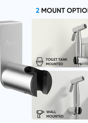 Arofa Handheld Toilet Bidet Sprayer for Toilet-Adjustable Water Pressure Control with Bidet Hose for Feminine Wash, Stainless Steel Brushed Nickel Bidet Faucet Cloth Diaper for Baby Wash
