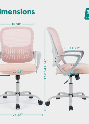 SMUG Office Computer Desk Chair, Ergonomic Mid Back Mesh Rolling Work Swivel Task Chairs with Wheels, Comfortable Lumbar Support, Comfy Arms for Home, Bedroom, Study, Dorm, Student, Adults