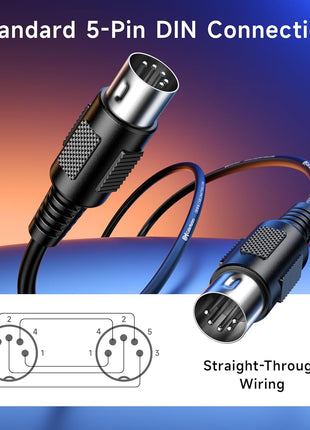 Cable Matters 2-Pack 5 Pin DIN MIDI Cable, 5 Pin MIDI Cable, 6ft | For MIDI Keyboards and Controllers, 5-Pin DIN Male Connectors, Flexible PVC Jacket
