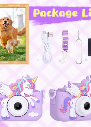 Unicorn Toys Camera for Kids Girls Age 3-8, Purple | Toddler Kids Digital Camera, Christmas Birthday Gifts for 3-8 Years Old Girl, 1080P HD Selfie Video Camera with 32GB SD Card