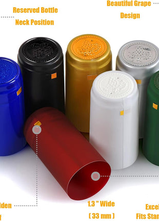 PVC Heat Shrink Capsules 120 Count Matte Black Wine Shrink Wrap Sleeves Caps Clear Bottle Corks Capsules for Professional, Wine Making Cellars and Home Use